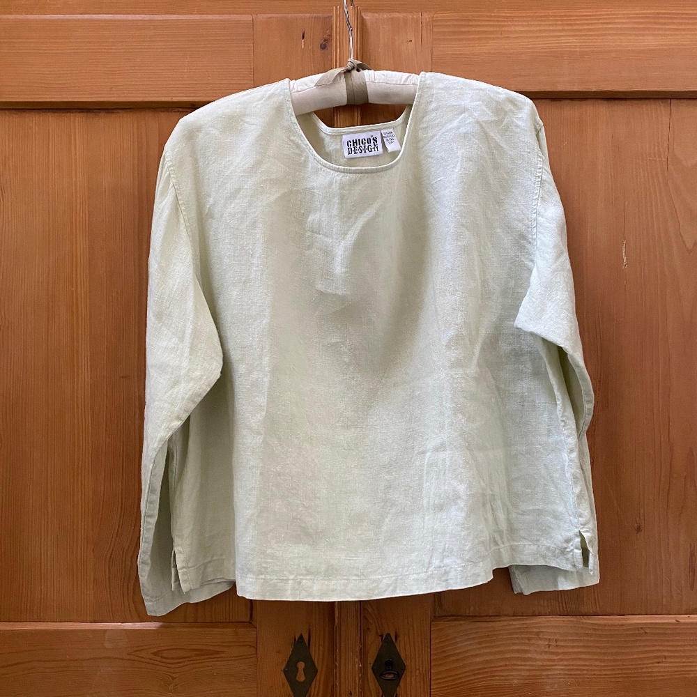 Linen Blouse Pale Celery Chico's Sz 3